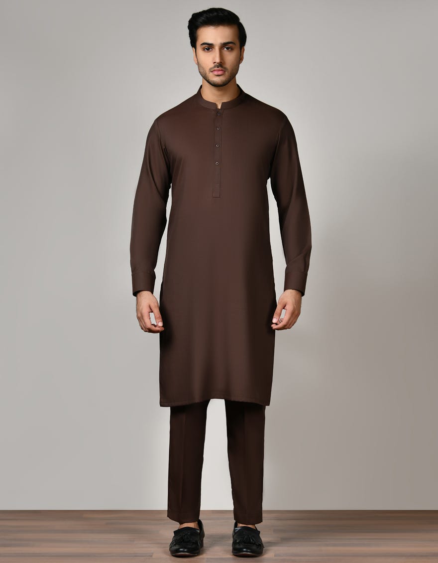 Brown Unstitched Kameez Shalwar Fabric | Jjms-2522