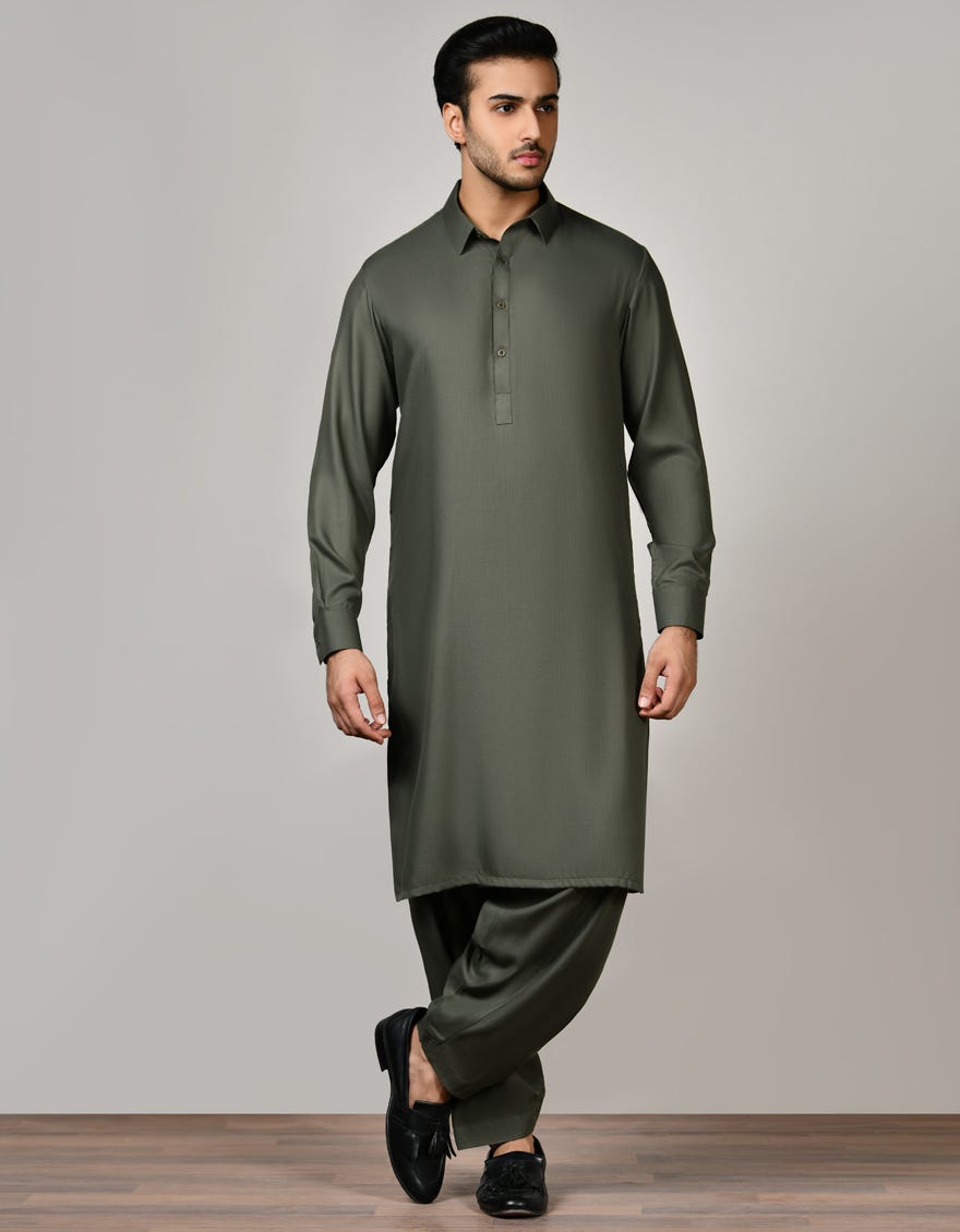 Green Unstitched Kameez Shalwar Fabric | Jjms-2524