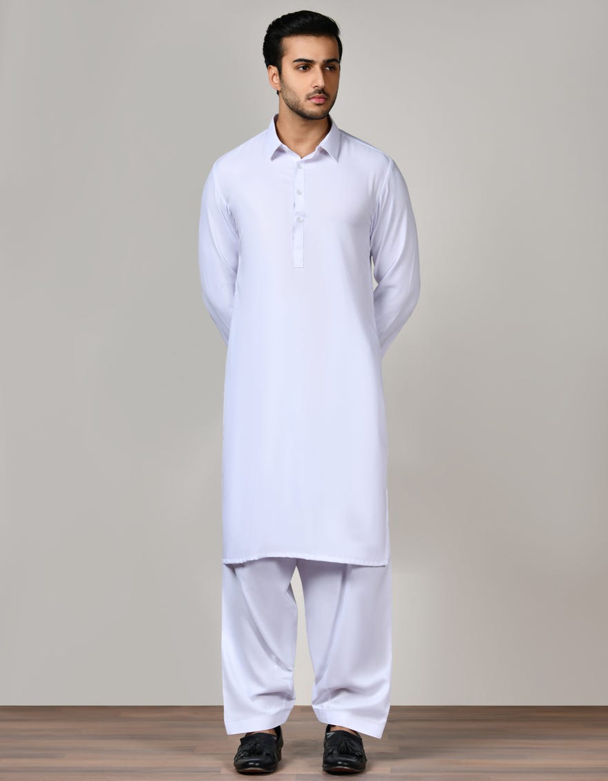 White Blended Unstitched Kameez Shalwar Fabric | Jjms-3002-R20