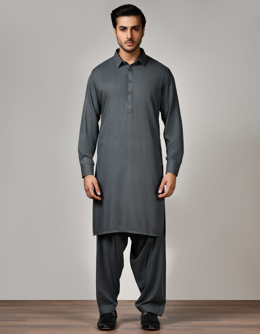 Grey Unstitched Kameez Shalwar Fabric | Jjms-2528