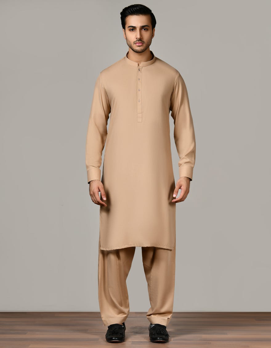 Brown Unstitched Kameez Shalwar Fabric | Jjms-2530