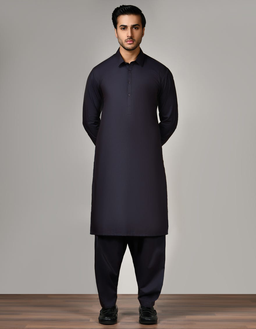 Peacock Blue Blended Unstitched Kameez Shalwar Fabric - Jjms-2539