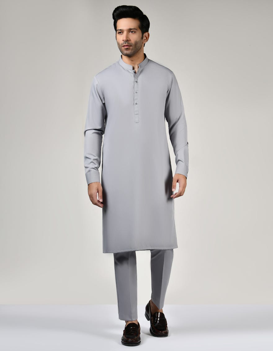 Grey Blended Unstitched Kameez Shalwar Fabric | Jjms-2548