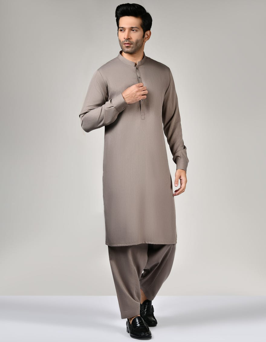 Khaki Blended Unstitched Kameez Shalwar Fabric | Jjms-2549