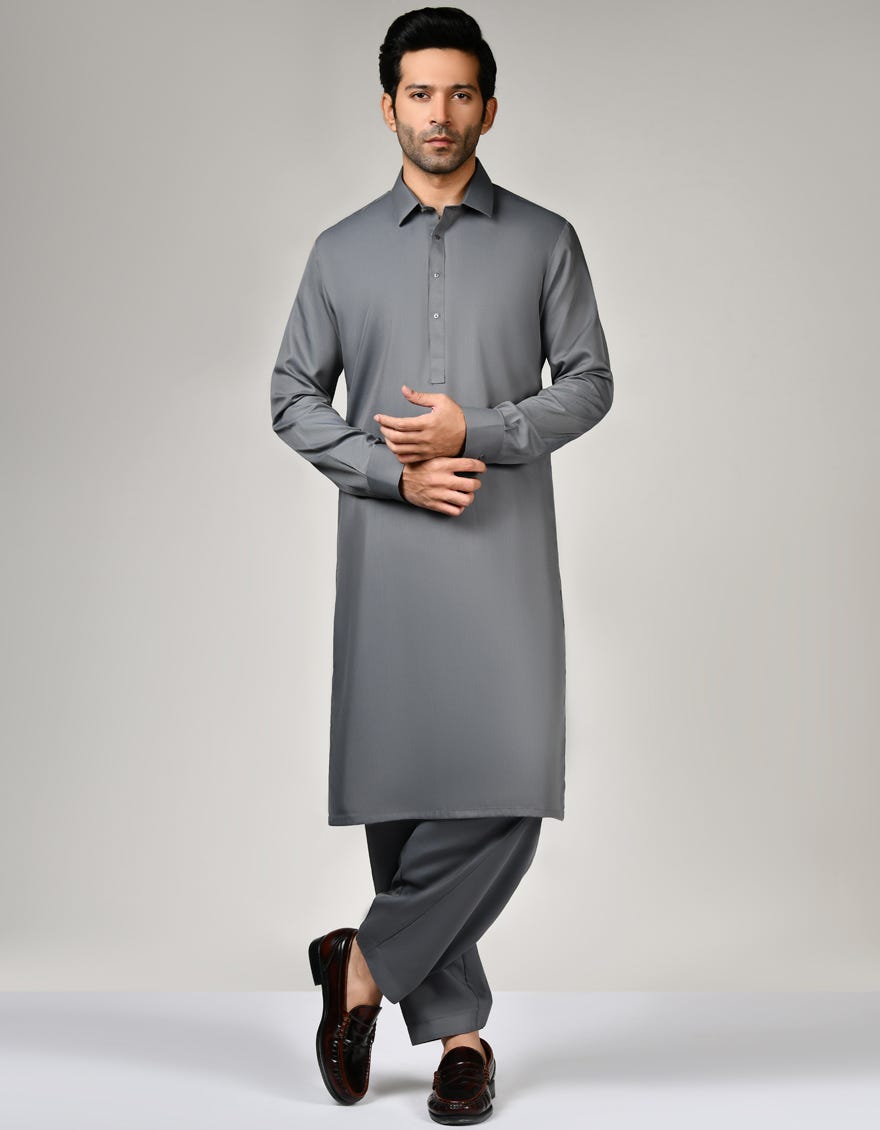 Grey Blended Unstitched Kameez Shalwar Fabric | Jjms-2550