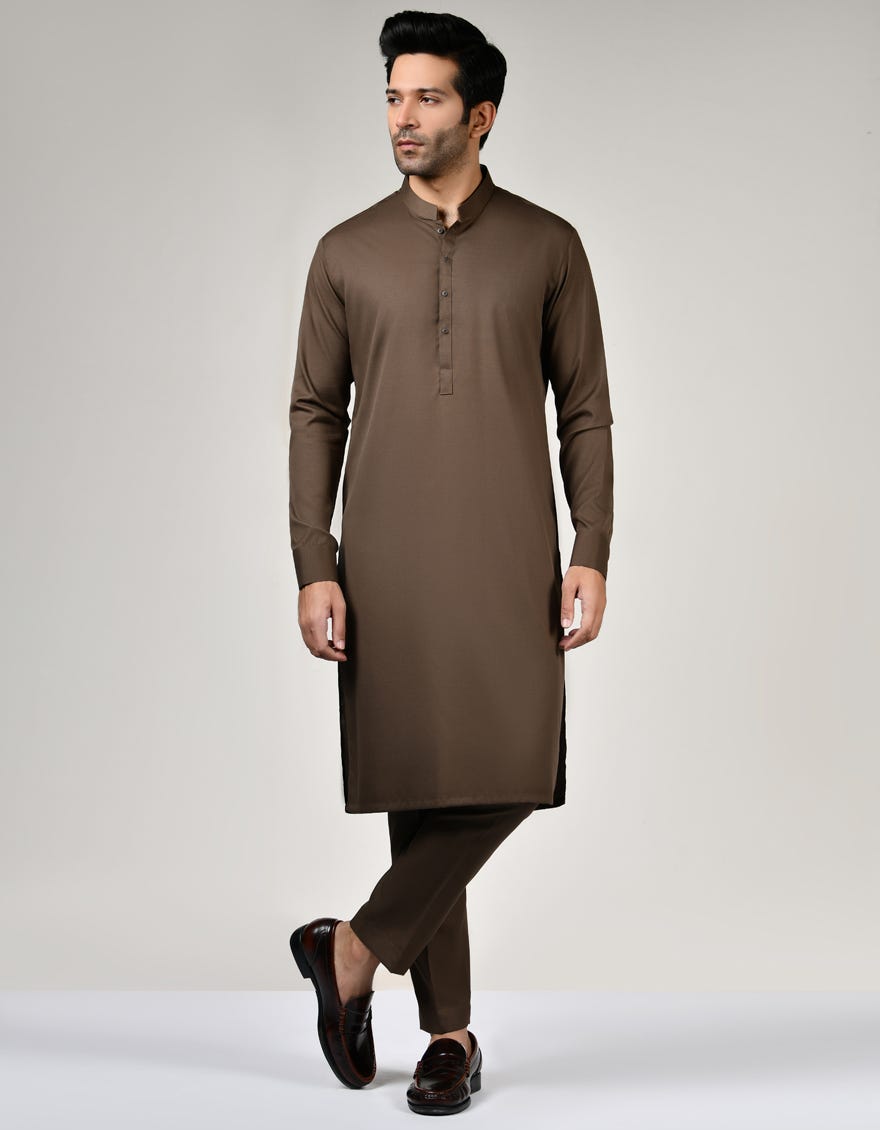 Mehndi Brown Cotton Unstitched Kameez Shalwar Fabric | Jjms-2563
