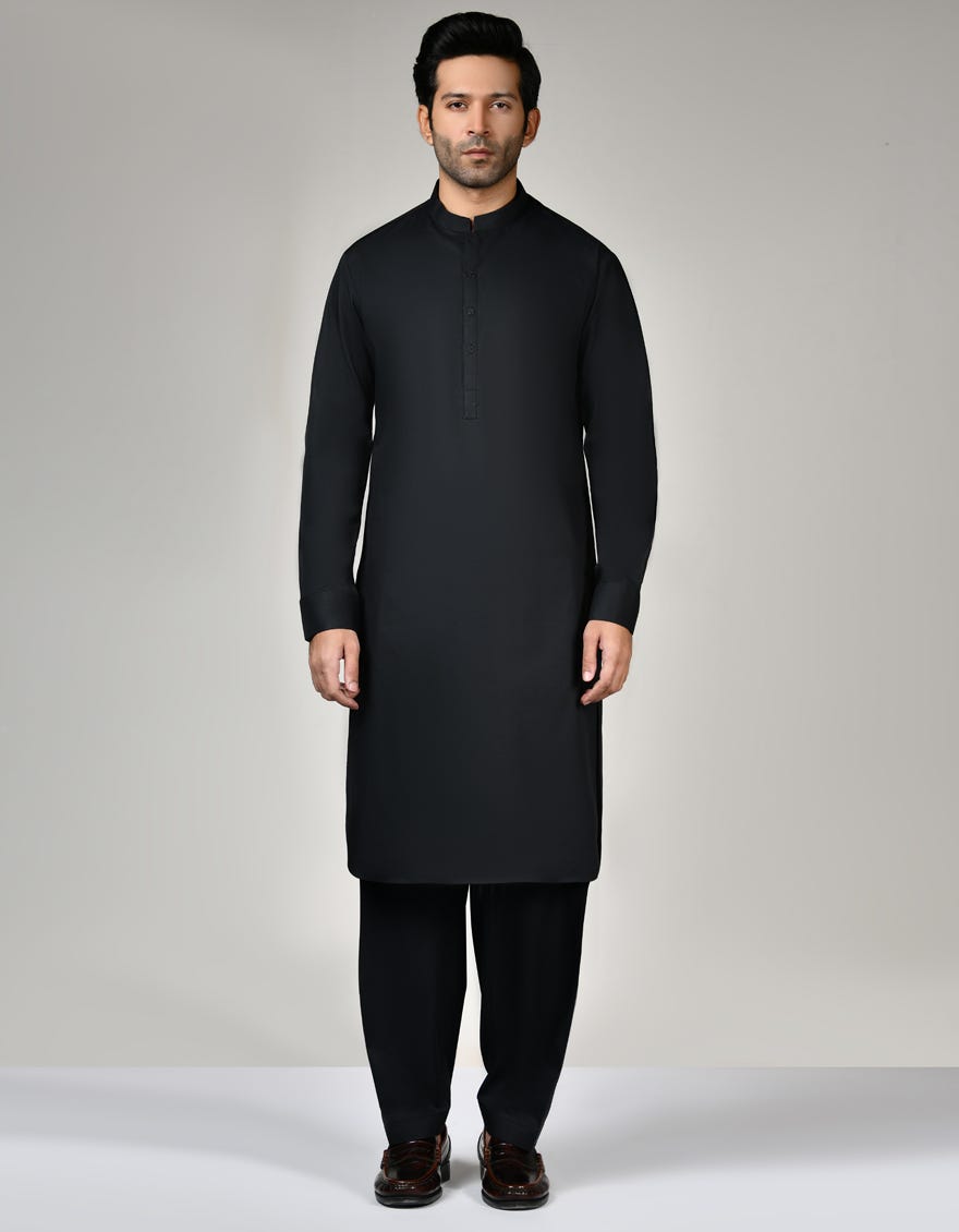 Black Blended Unstitched Kameez Shalwar Fabric | Jjms-2568