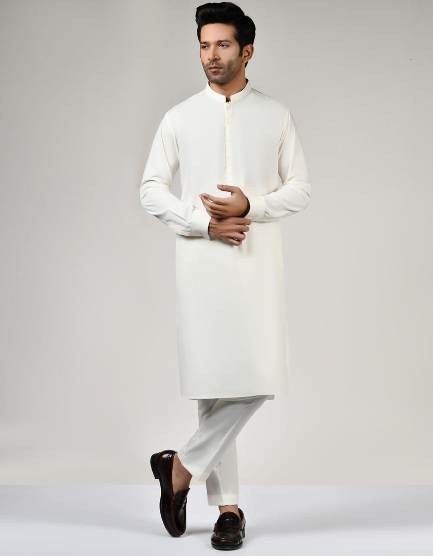 Cream Blended Unstitched Kameez Shalwar Fabric | Jjms-2570