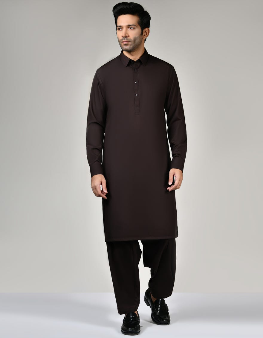Chocolate Brown Blended Unstitched Kameez Shalwar Fabric | Jjms-2573