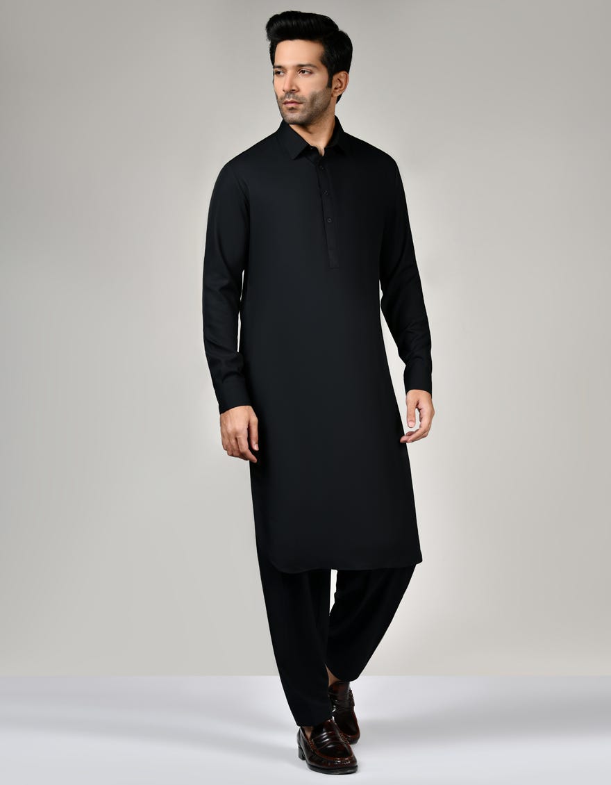 Black Blended Unstitched Kameez Shalwar Fabric | Jjms-2575