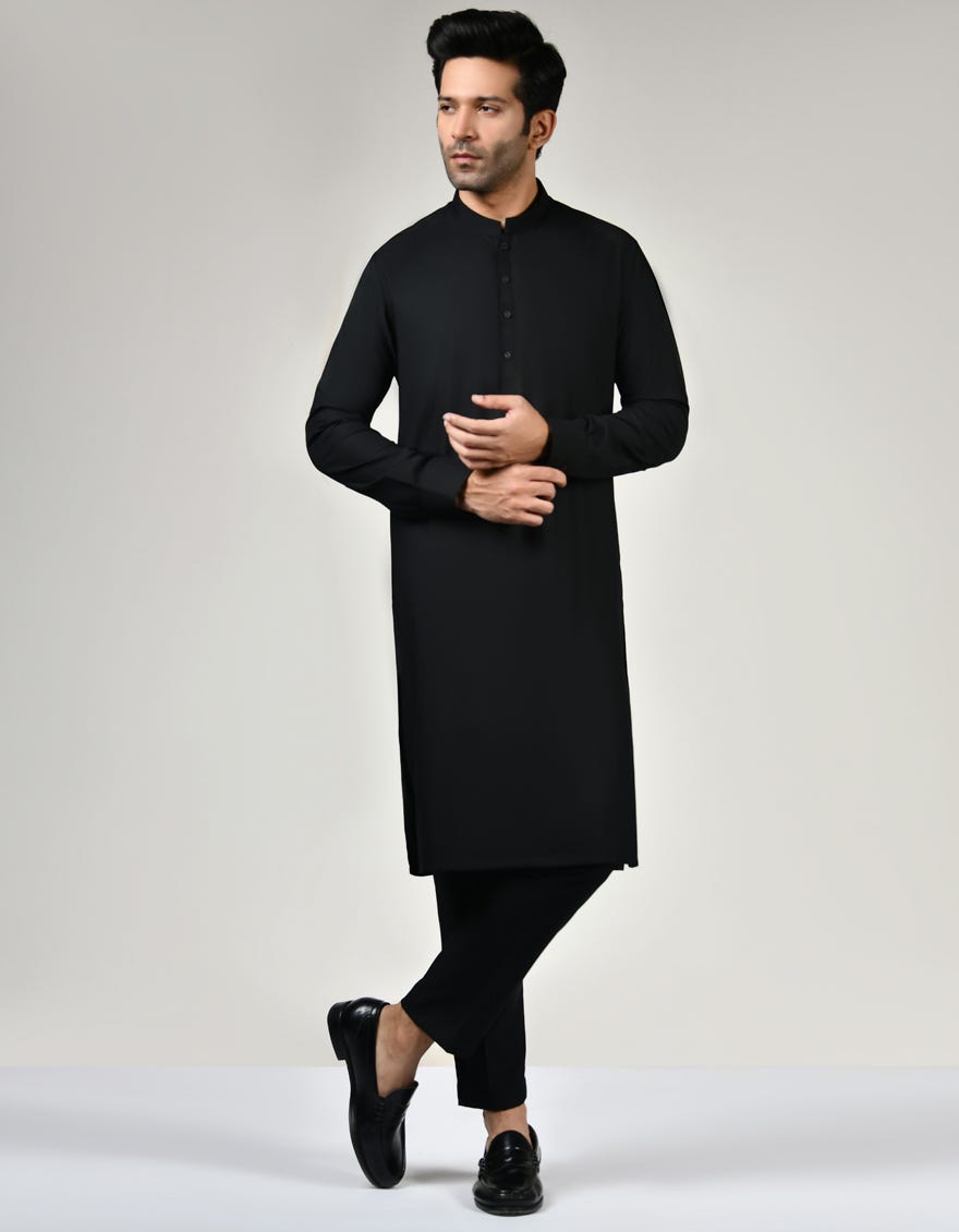 Black Blended Unstitched Kameez Shalwar Fabric | Jjms-2576