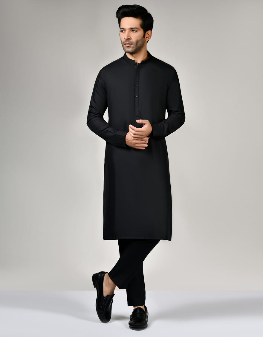 Black Cotton Unstitched Kameez Shalwar Fabric - Jjms-2577