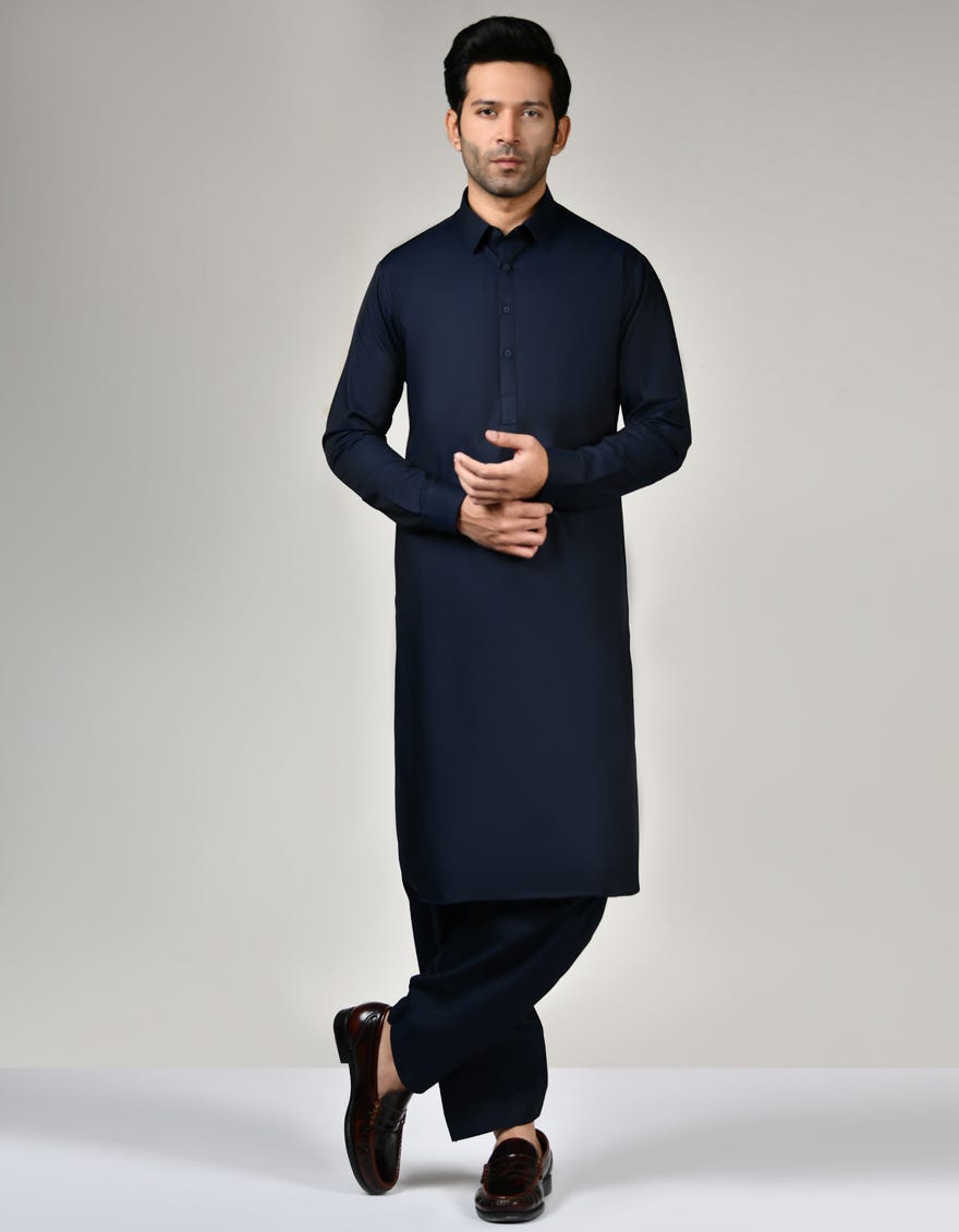 Navy Blue Cotton Unstitched Kameez Shalwar Fabric | Jjms-2578