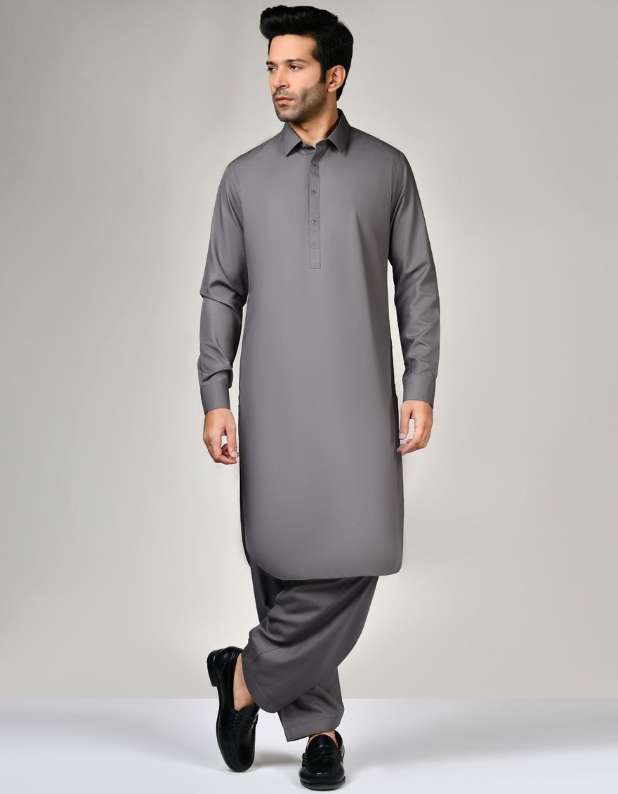 Grey Blended Unstitched Kameez Shalwar Fabric | Jjms-2583