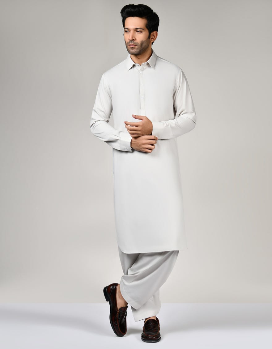 Ash Grey Blended Unstitched Kameez Shalwar Fabric | Jjms-2584
