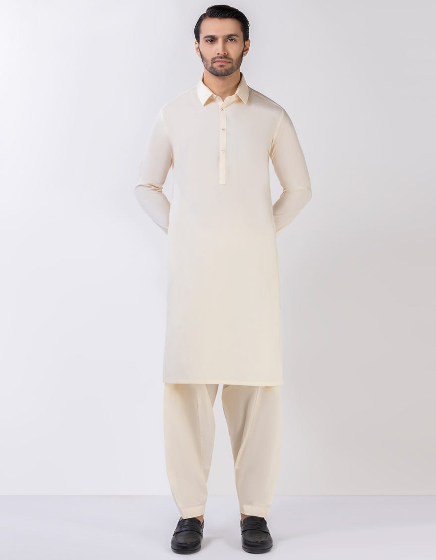 Cream Blended Unstitched Kameez Shalwar Fabric | Jjms-2601