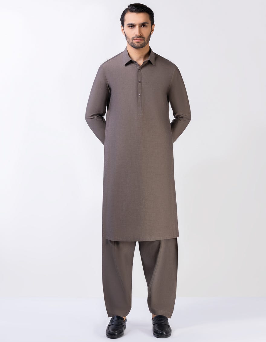 Cedar Brown Blended Unstitched Kameez Shalwar Fabric | Jjms-2603