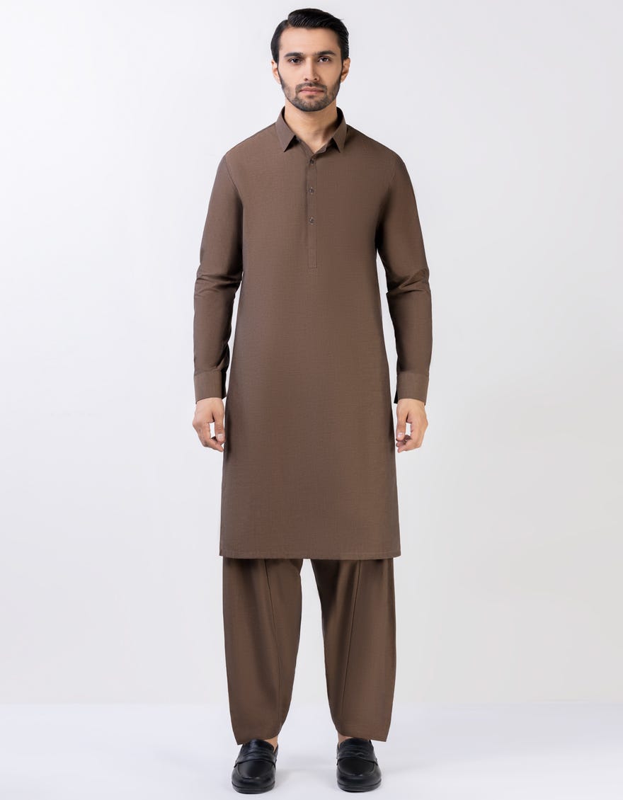 Brown Blended Unstitched Kameez Shalwar Fabric - Jjms-2607