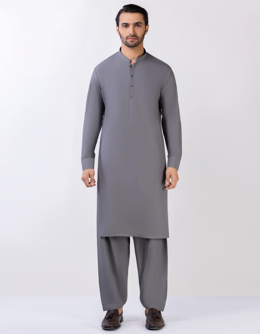 Slate Grey Blended Unstitched Kameez Shalwar Fabric - Jjms-2615