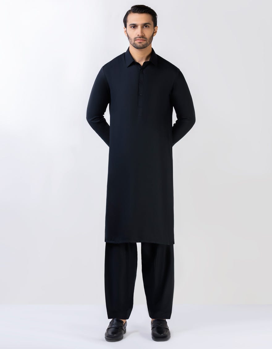 Black Blended Unstitched Kameez Shalwar Fabric | Jjms-2623