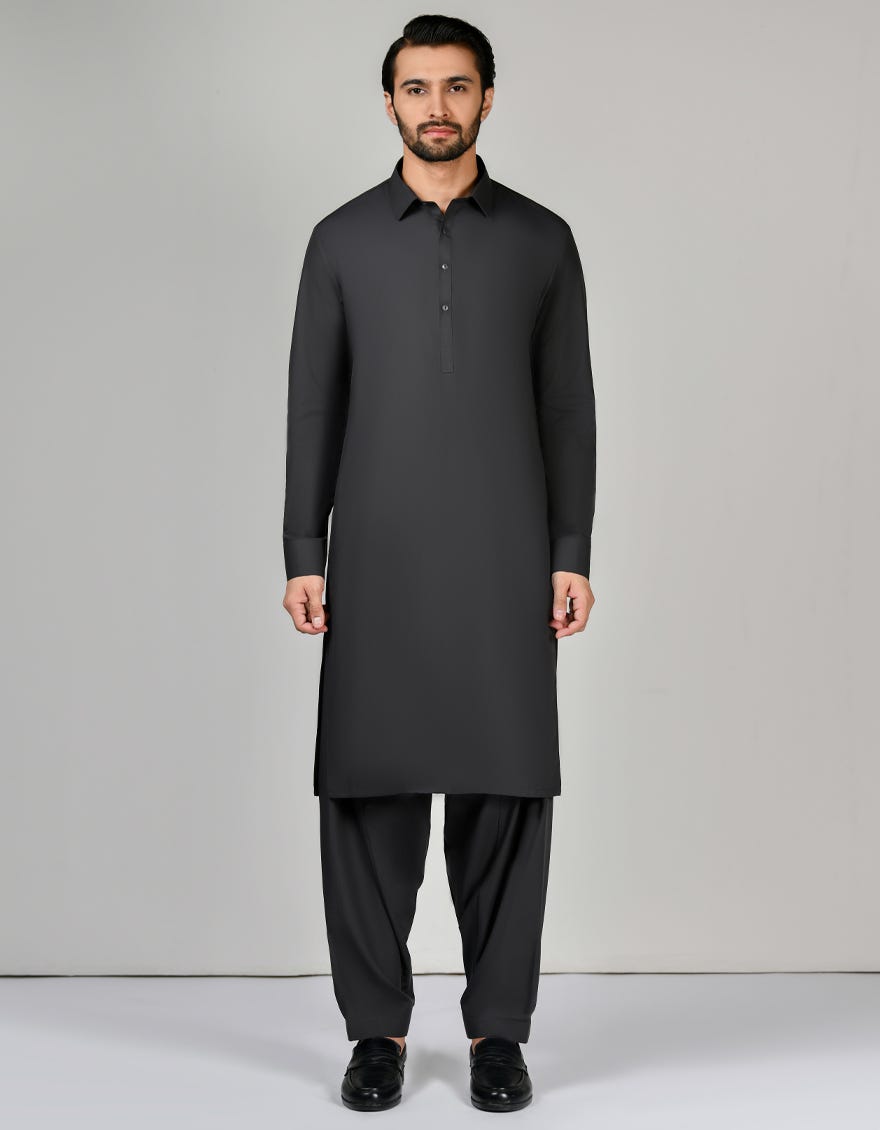 Stone Grey Blended Unstitched Kameez Shalwar Fabric - Jjms-2624