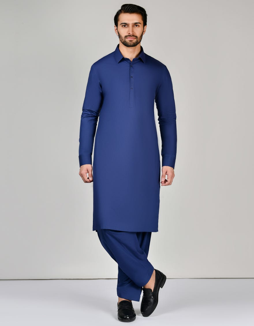 Royal Blue Blended Unstitched Kameez Shalwar Fabric - Jjms-2628