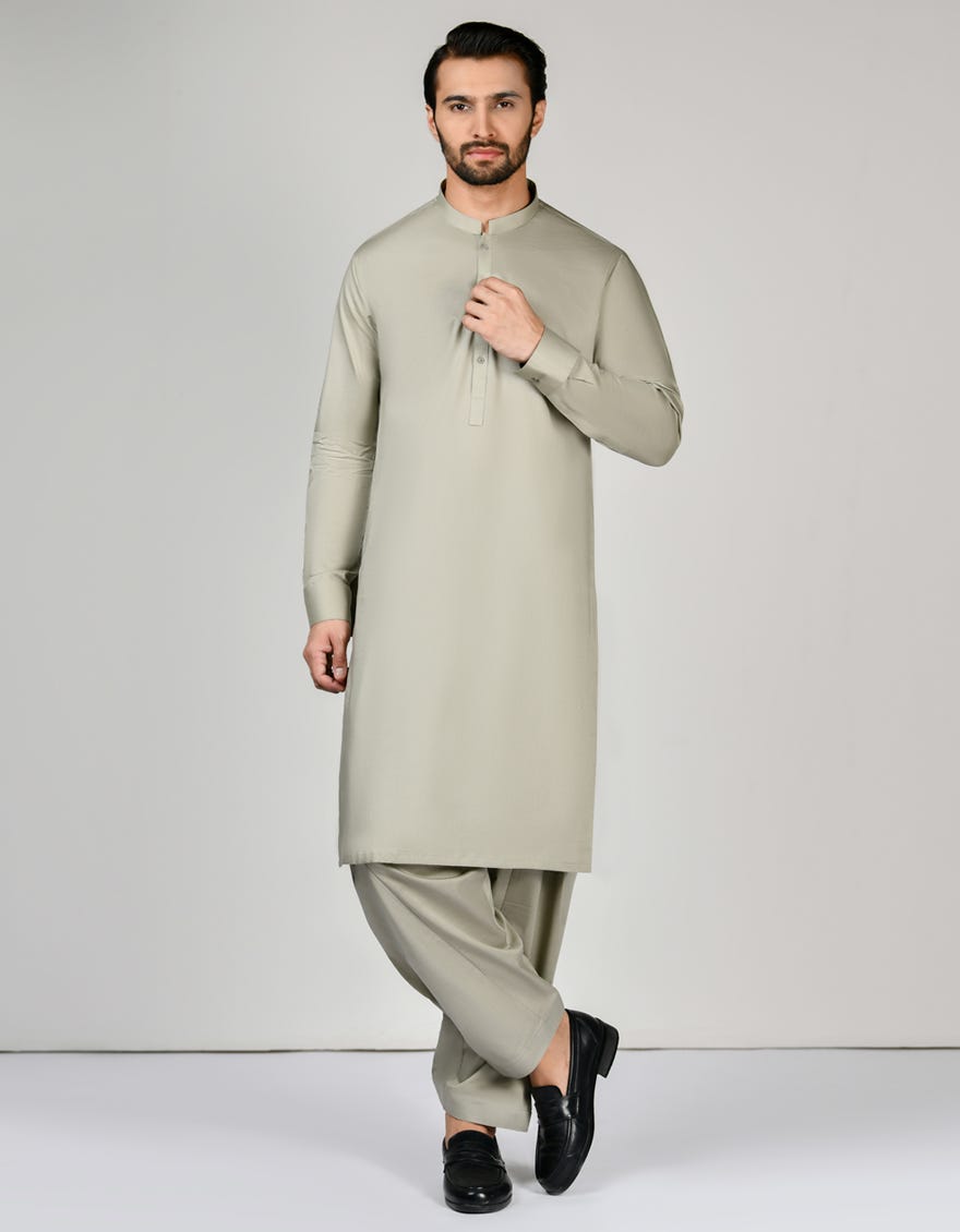 Dark Ecru Cotton Unstitched Kameez Shalwar Fabric | Jjms-2632
