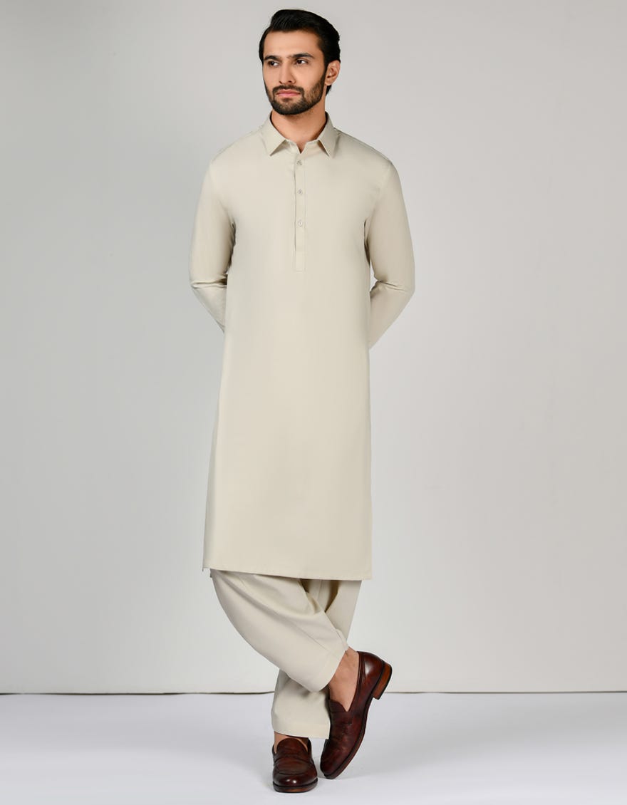 Ecru Blended Unstitched Kameez Shalwar Fabric | Jjms-2634