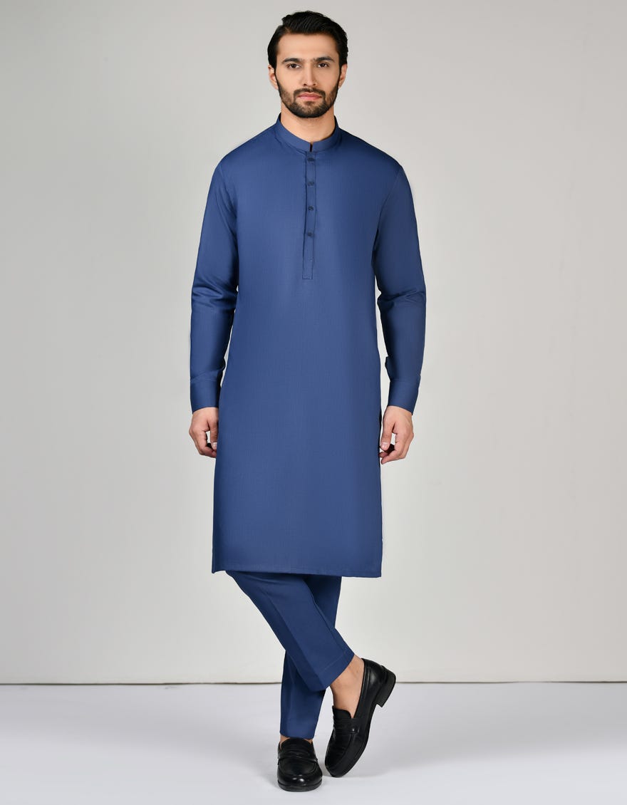 Denim Blue Blended Unstitched Kameez Shalwar Fabric | Jjms-2635
