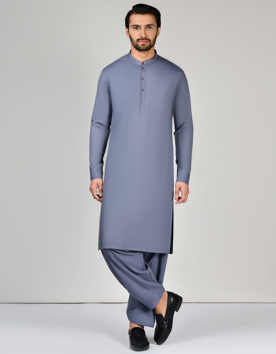 Steel Grey Blended Unstitched Kameez Shalwar Fabric | Jjms-2636