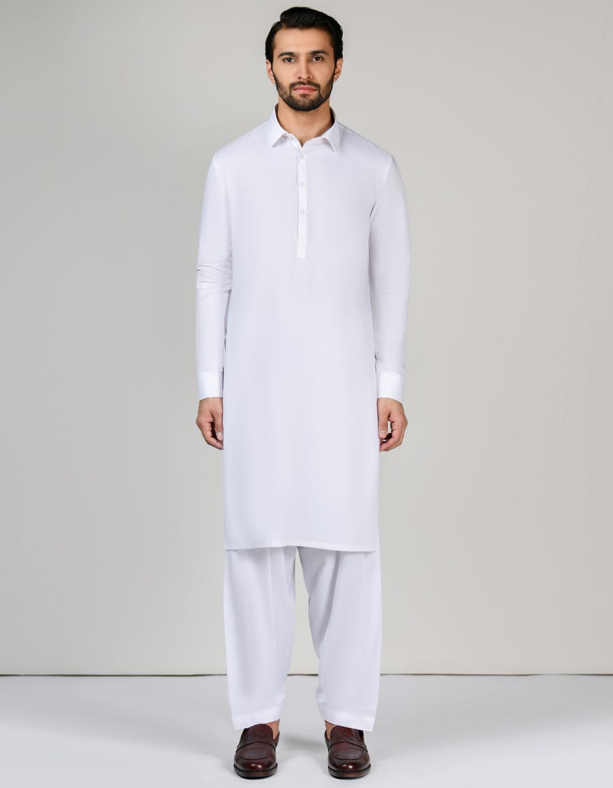 White Blended Unstitched Kameez Shalwar Fabric | Jjms-2637