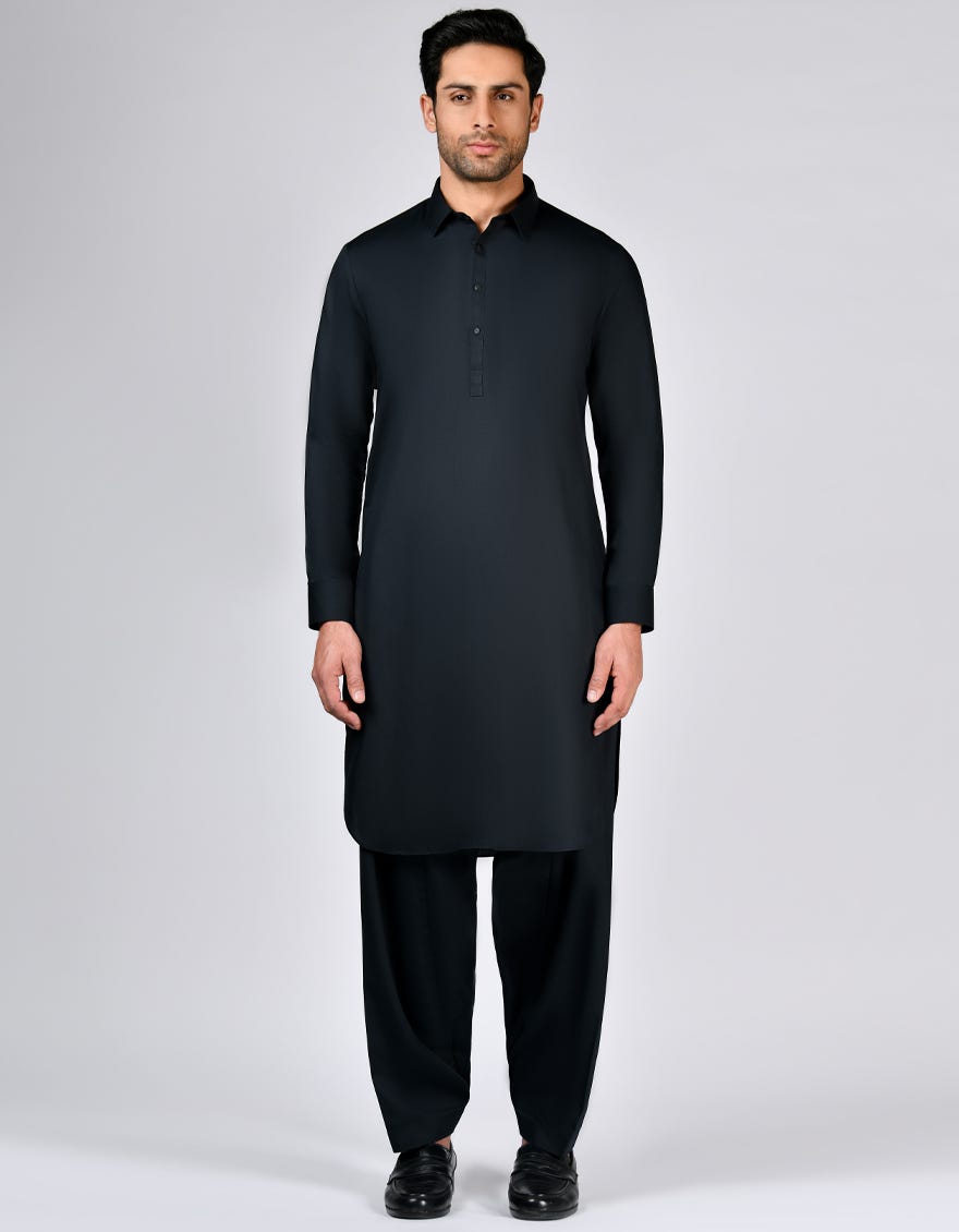 Midnight Blue Blended Unstitched Kameez Shalwar Fabric - Jjms-2642