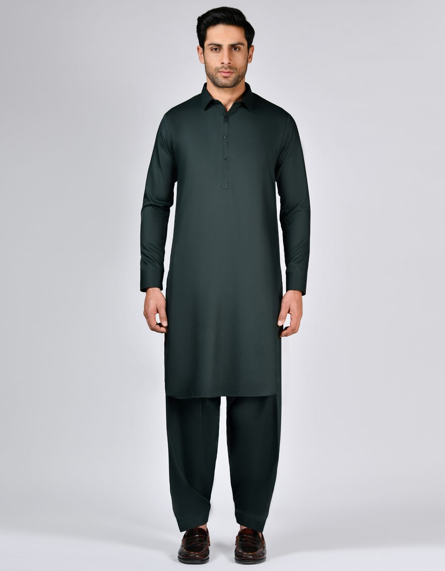 Green Blended Unstitched Kameez Shalwar Fabric - Jjms-2644
