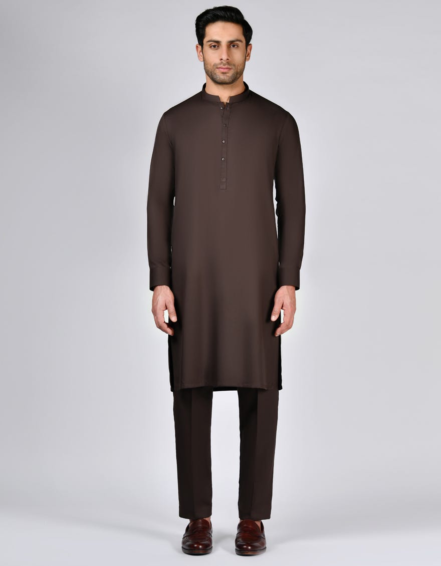 Brown Blended Unstitched Kameez Shalwar Fabric | Jjms-2655