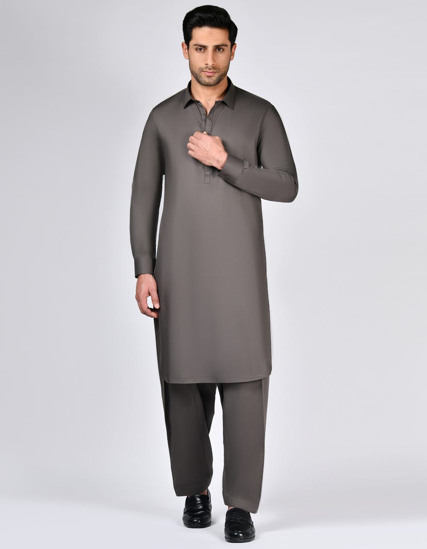 Graphite Grey Blended Unstitched Kameez Shalwar Fabric - Jjms-2656