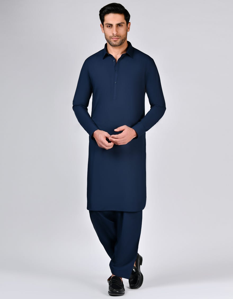 Navy Blue Blended Unstitched Kameez Shalwar Fabric | Jjms-2670