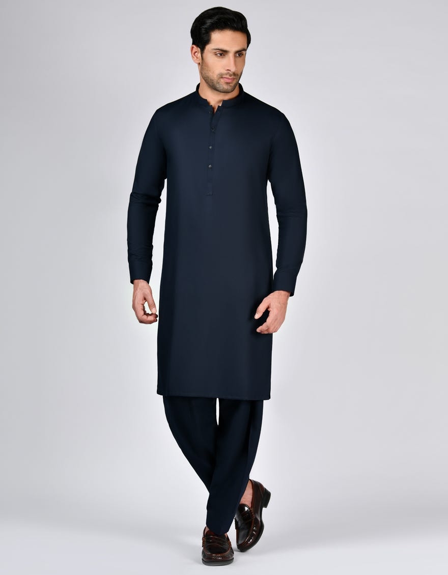Navy Blue Blended Unstitched Kameez Shalwar Fabric | Jjms-2672