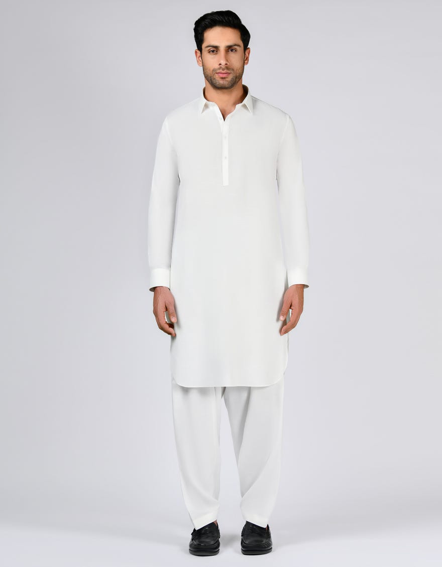 White Blended Unstitched Kameez Shalwar Fabric | Jjms-2674