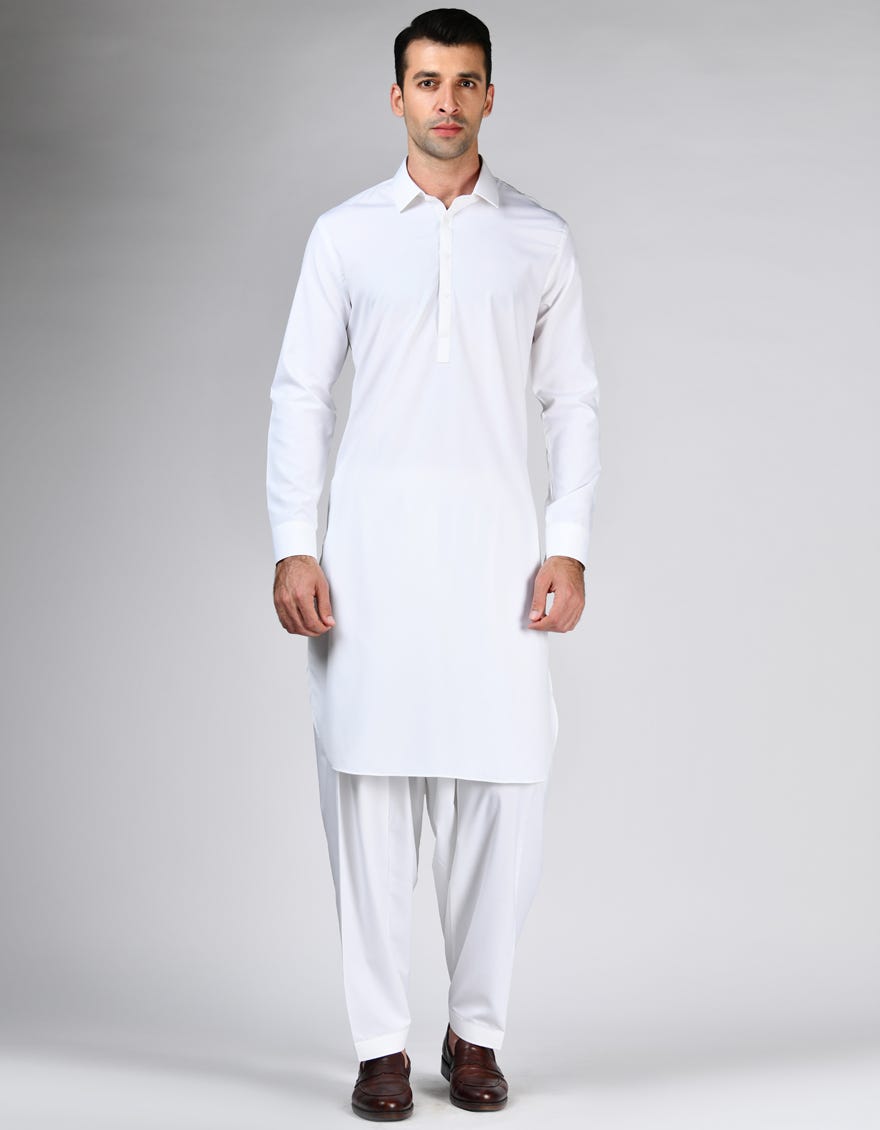 White Blended Unstitched Kameez Shalwar Fabric | Jjms-2676