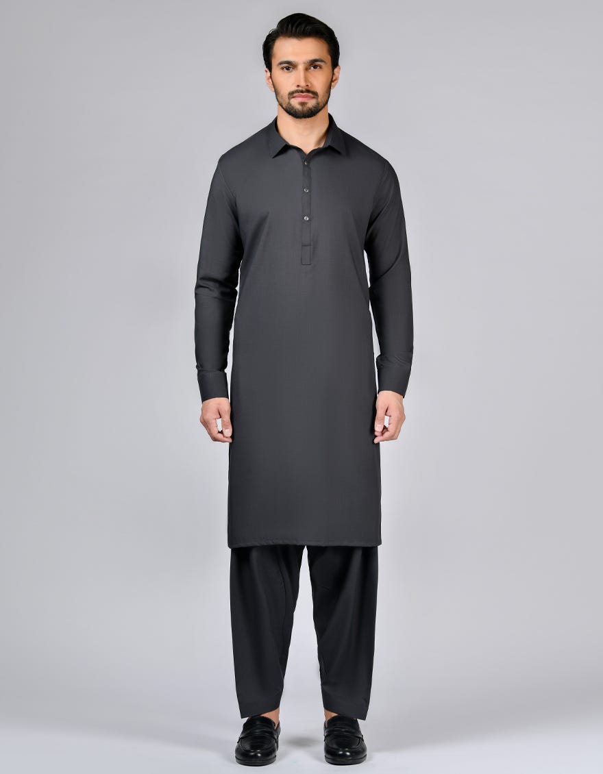 Charcoal Grey Blended Unstitched Kameez Shalwar Fabric | Jjms-2698