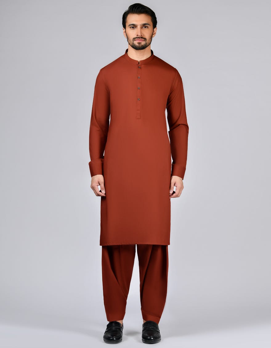 Rust Unstitched Kameez Shalwar Fabric | Jjms-2699