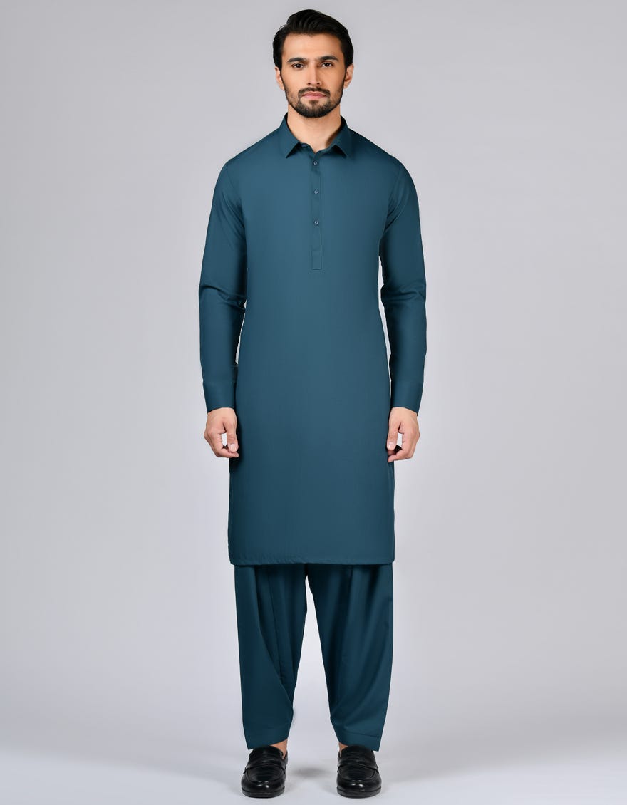 Dark Teal Unstitched Kameez Shalwar Fabric | Jjms-2701