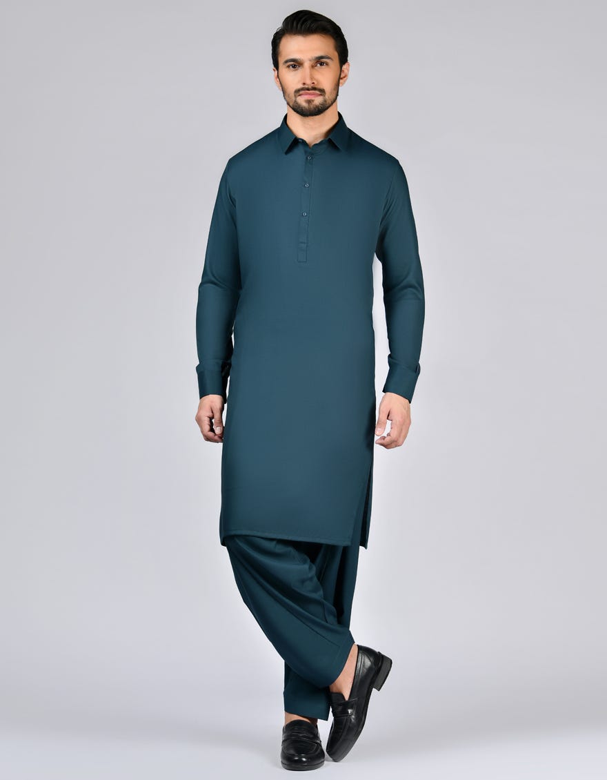 Dark Teal Unstitched Kameez Shalwar Fabric | Jjms-2709