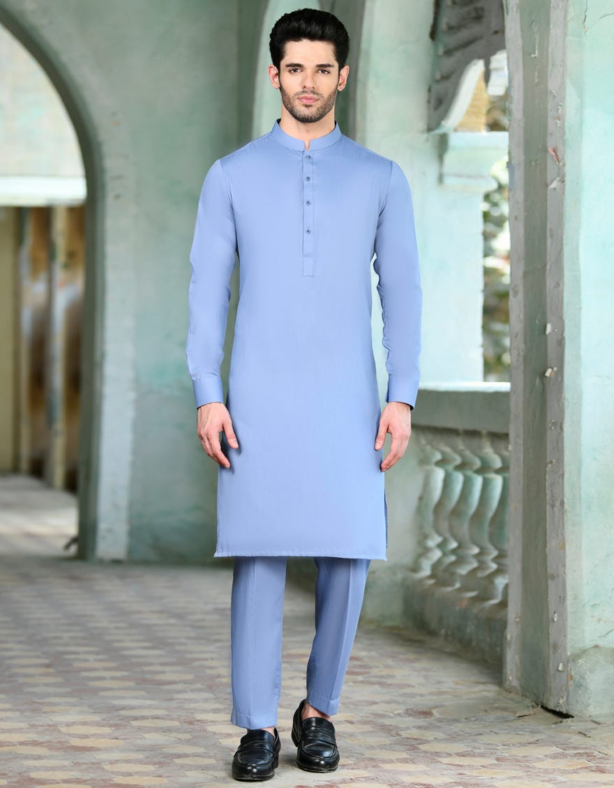 Light Blue Blended Unstitched Kameez Shalwar Fabric | Jjms-2729