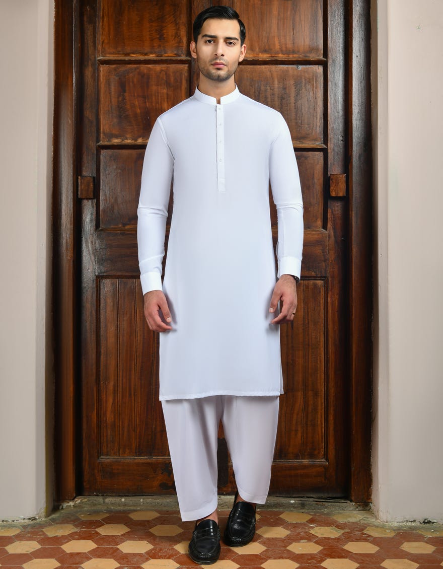 White Unstitched Kameez Shalwar Fabric | Jjms-2732