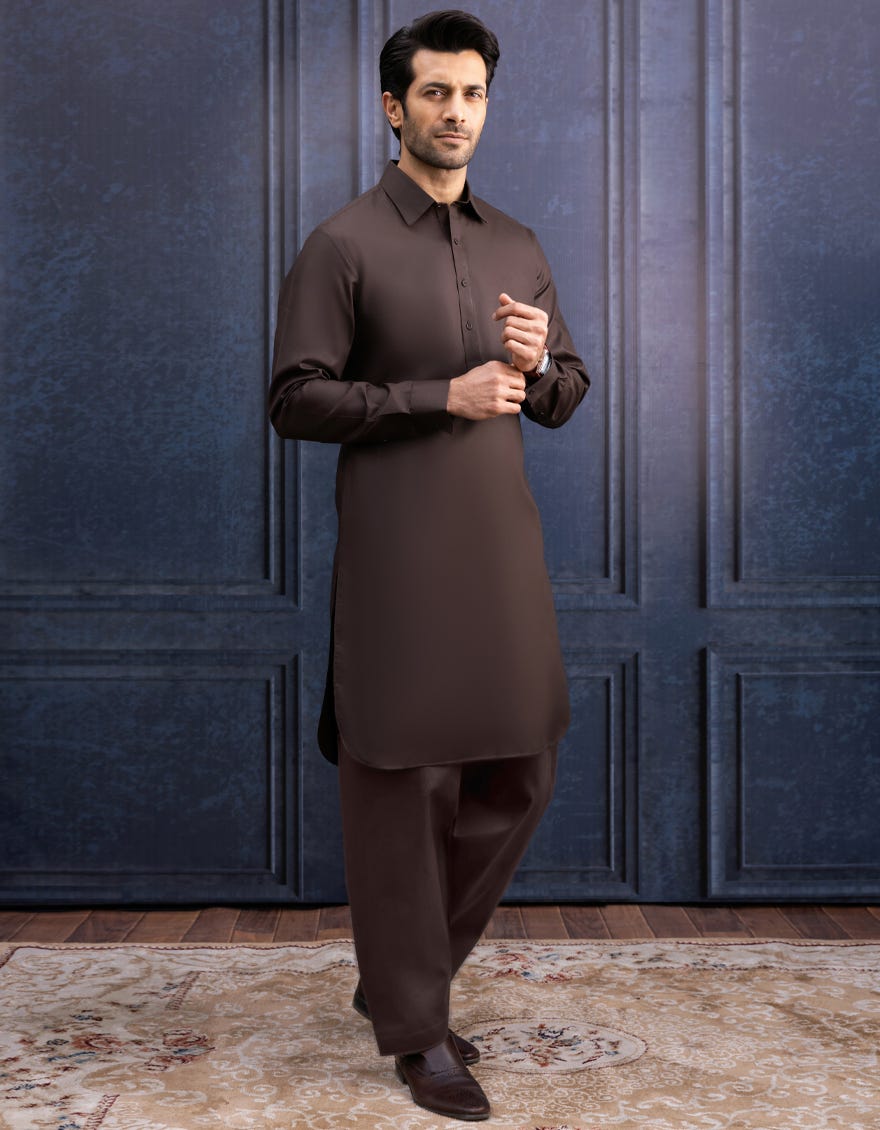 Brown Cotton Unstitched Kameez Shalwar Fabric | Jjms-3001-R25