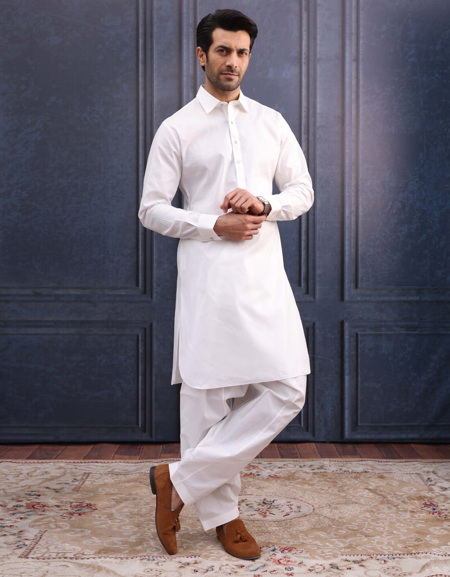 White Cotton Unstitched Kameez Shalwar Fabric | Jjms-3001-R22