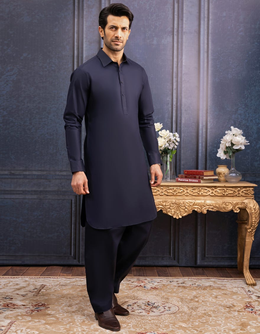Blue Cotton Unstitched Kameez Shalwar Fabric | Jjms-3001-R25-Bl