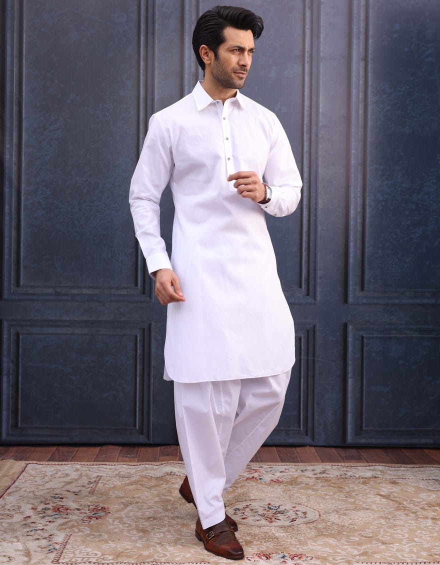 White Cotton Unstitched Kameez Shalwar Fabric | Jjms-3001-R16-White