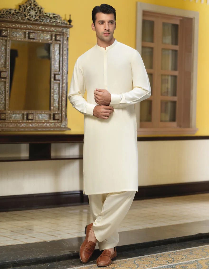 Cream Blended Unstitched Kameez Shalwar Fabric | Jjms-3003-R7